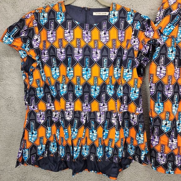 Vibrant Orange and Blue Patterned Skirt - Picture 3 of 16